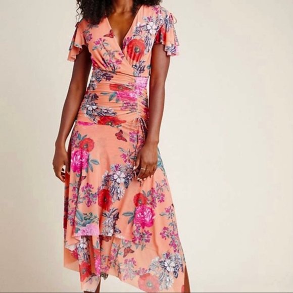 Anthropologie Dresses & Skirts - Maeve Simone Floral Ruched Midi Dress XL NEW